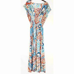 Airisa blue orange Paisley Maxi dress M Resort Summer Wear Lightweight